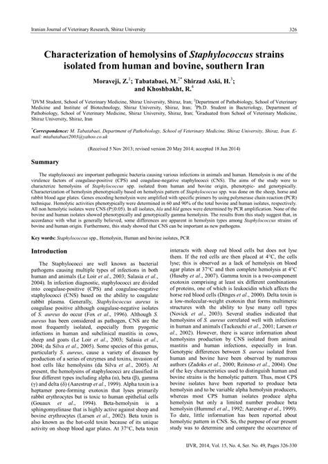 Characterization of hemolysins of Staphylococcus strains isolated .